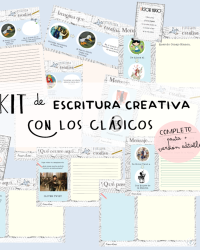 KIT escriura creativa con los clásicos. Versión completa (pauta + editable)