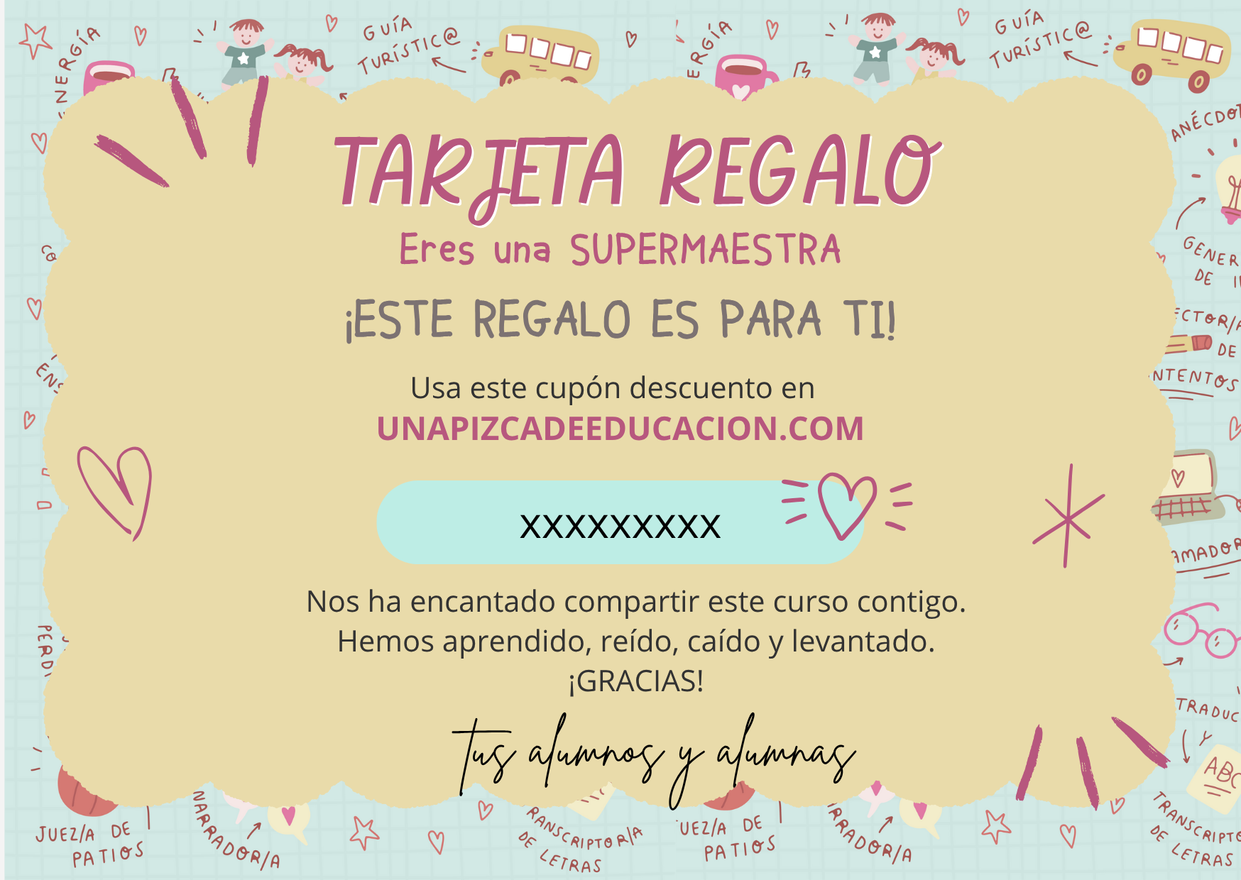 tarjeta regalo para maestras