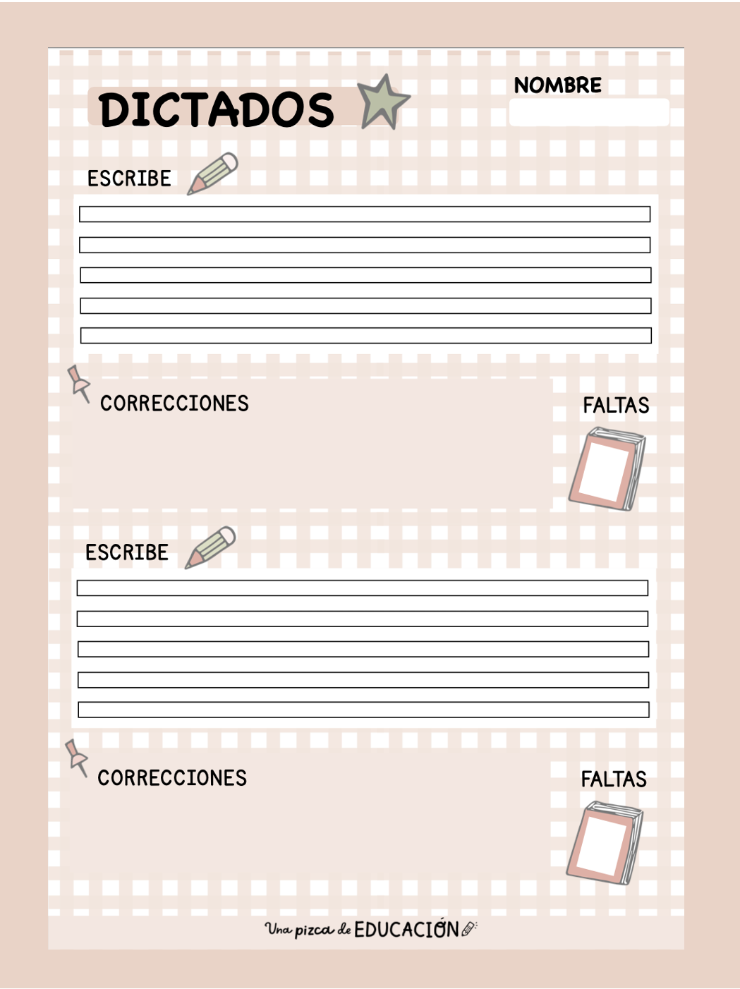 plantilla para dictados de textos sencillos