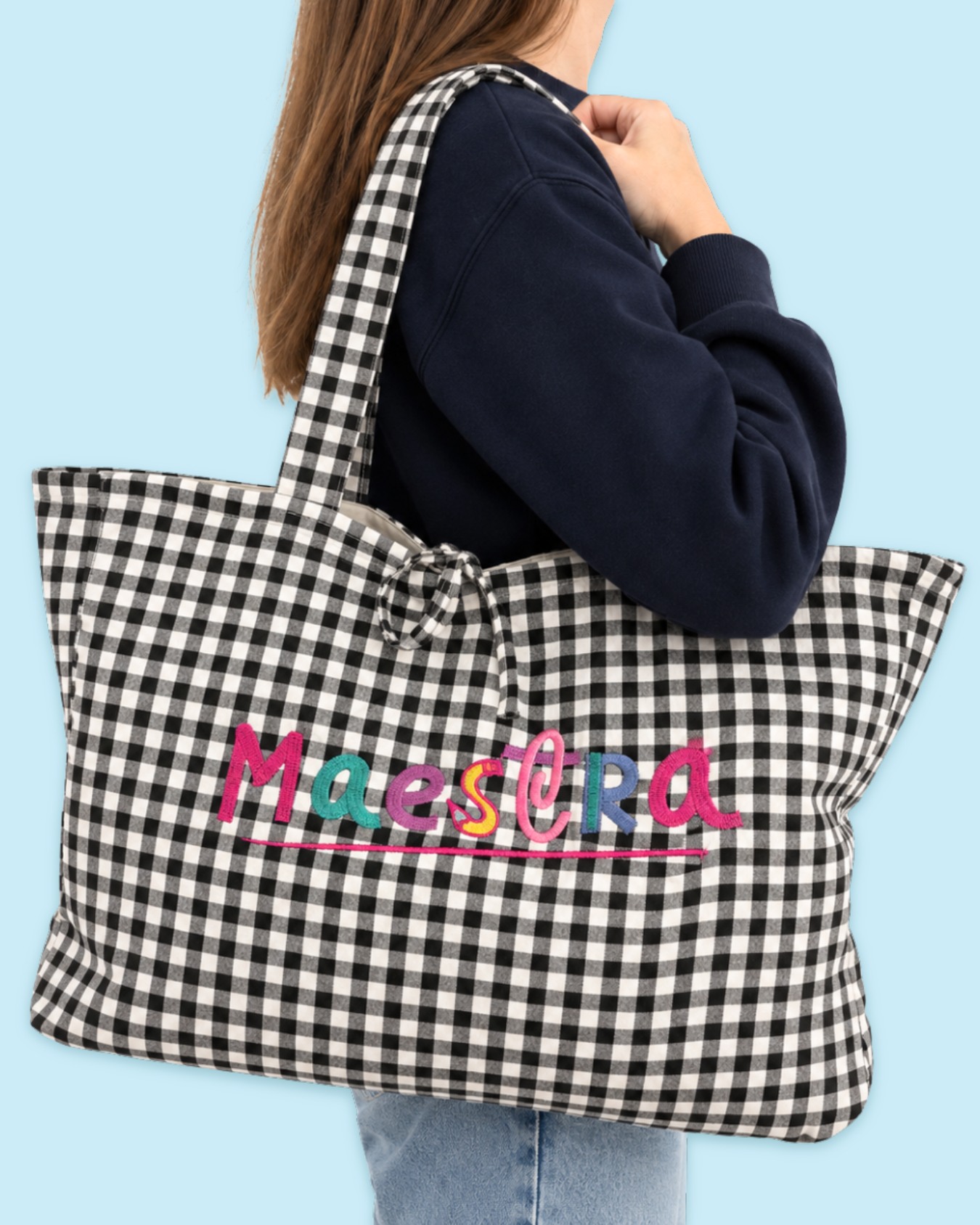 maxi bolso maestra blanco y negro